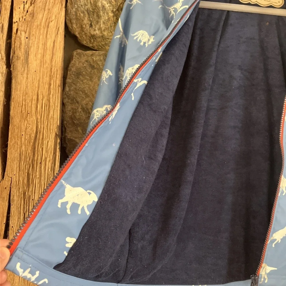 Hatley Kids‎ Dinosaur Print Rain Jacket Hooded Size 10 Blue Soft Lining